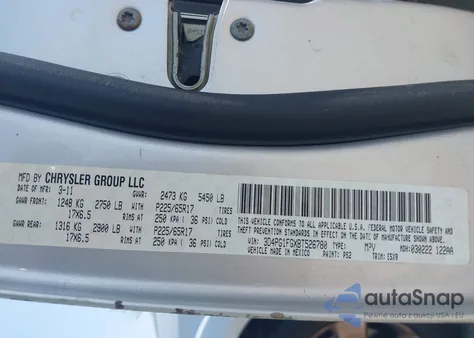 2011 Dodge Journey Mainstreet z USA, uszkodzony, nr VIN 3D4PG1FGXBT526780